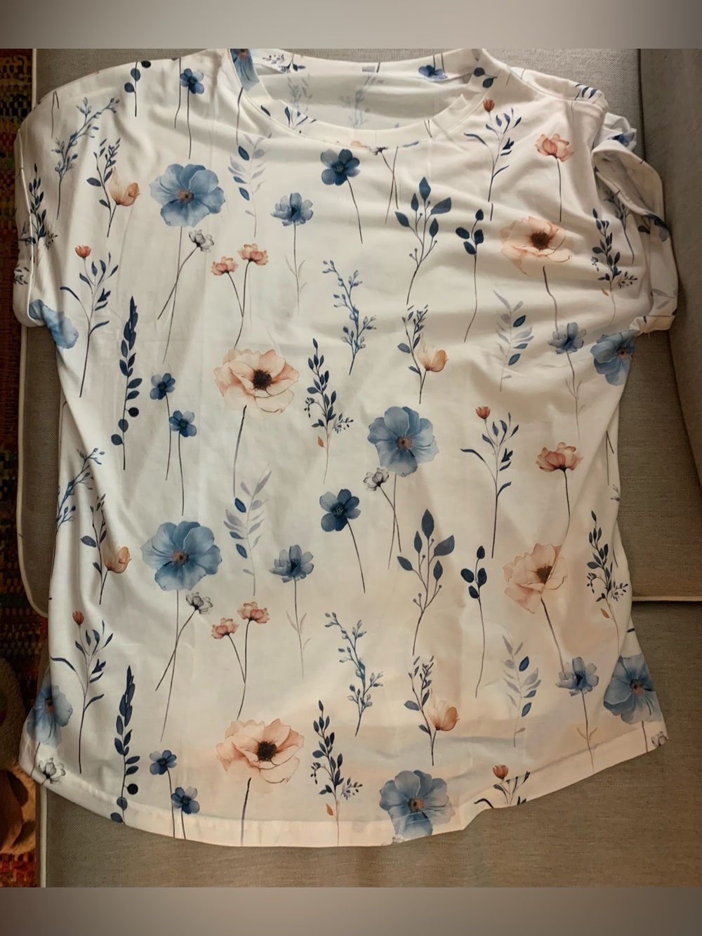 Women's Short-Sleeve Floral Tee - Blue & Peach